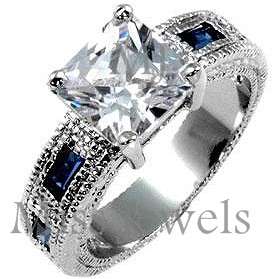 **Stunning simulated blue sapphire and diamond engagement ring **